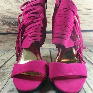 Red Circle Pink Suede Heels Size 10
